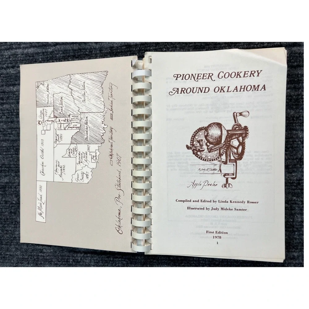 Pioneer Cookery Around Oklahoma Cookbook 1978 Tan Spiral Bound First Edition